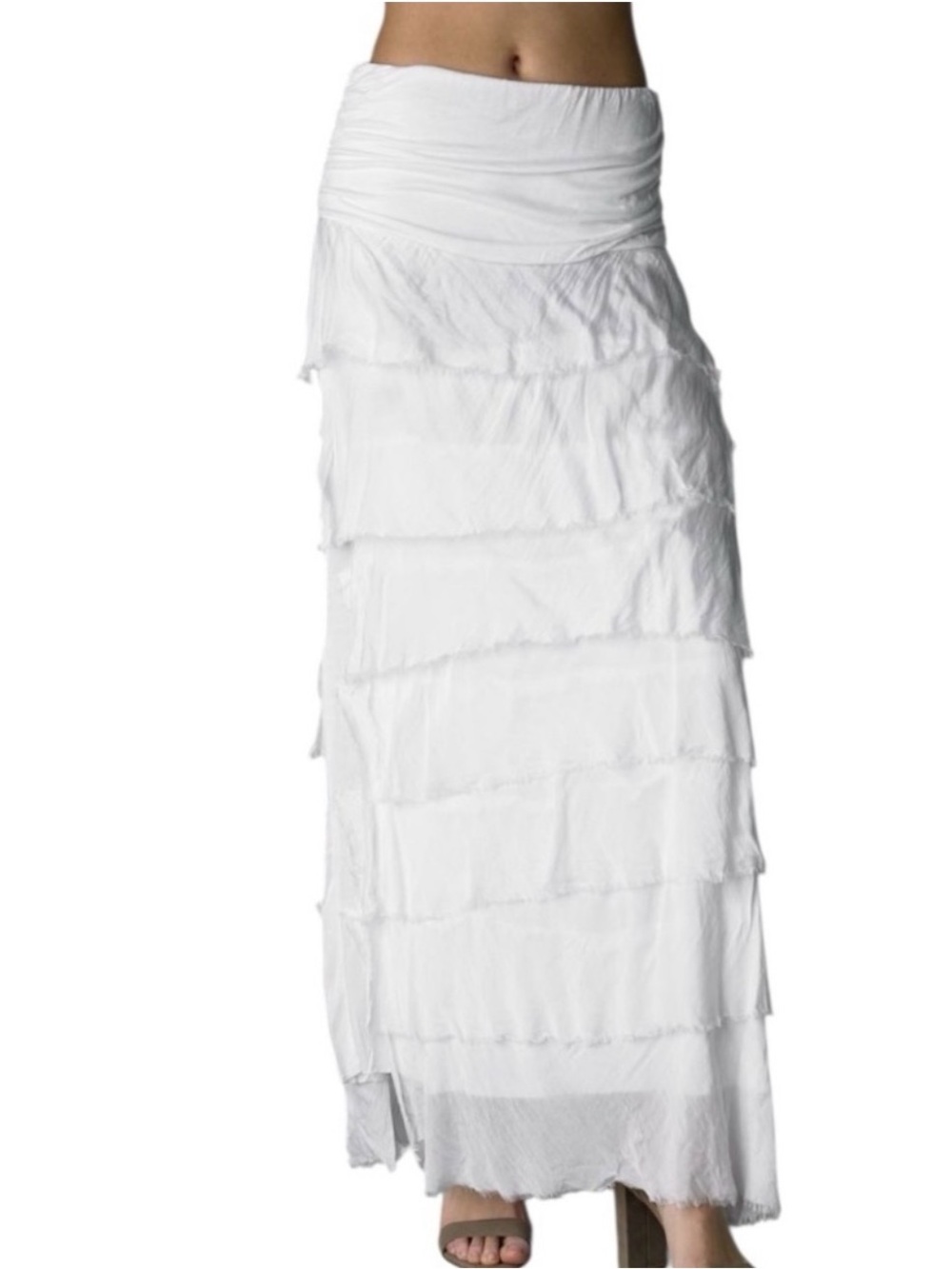 BECCA Italian White 100% Silk Layered Tiered Maxi Skirt Summer Size One Size - Picture 14 of 14